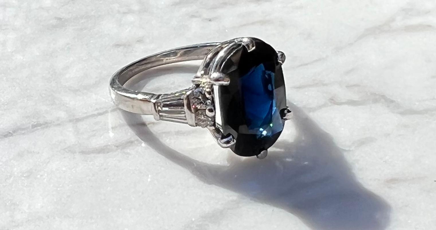 Art Deco Platinum Sapphire and Diamond Ring 4