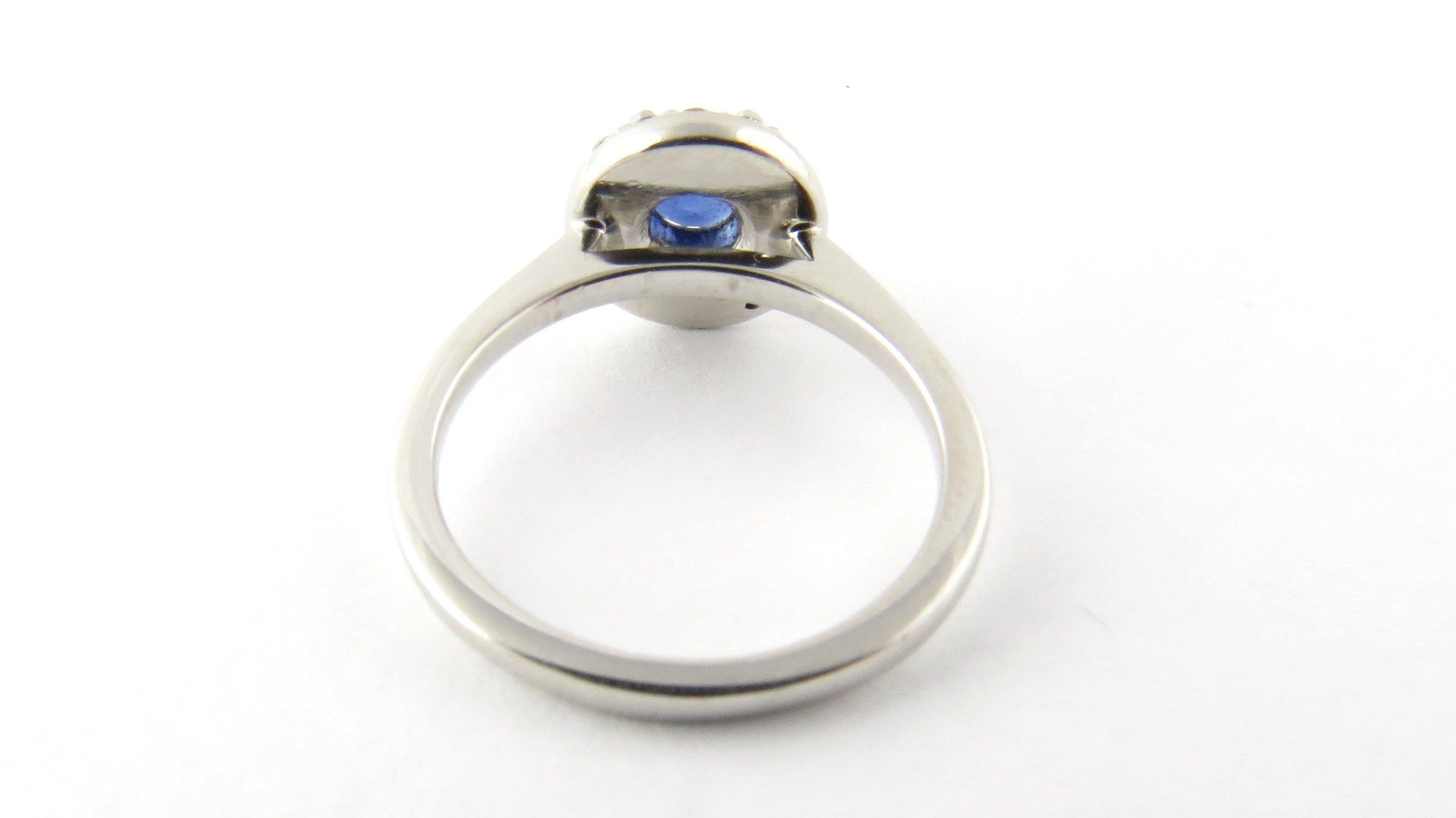 Round Cut Platinum Natural Blue Sapphire and Diamond Ring Size 4.5 For Sale