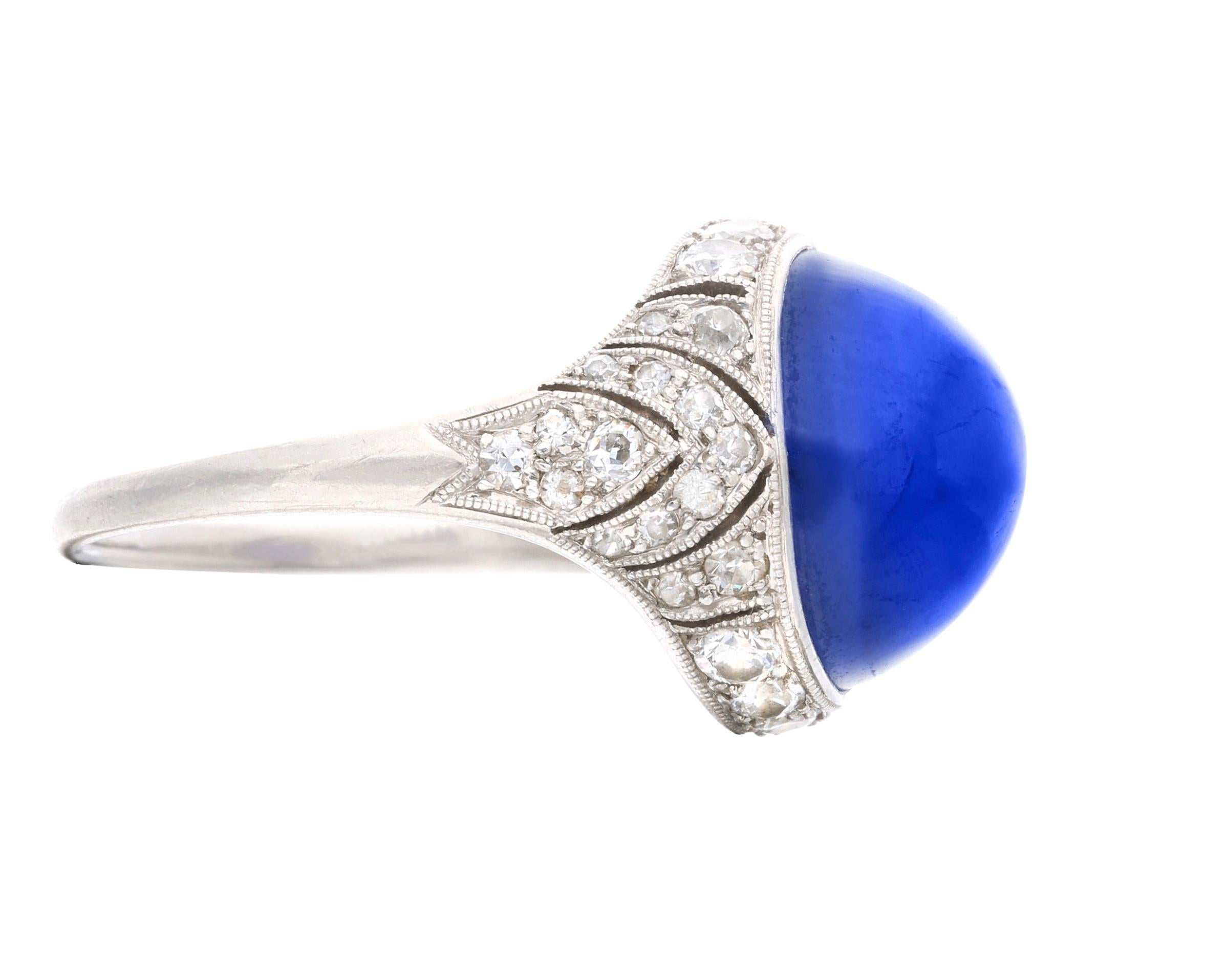 Cabochon Platinum, Sapphire, and Diamond Ring For Sale