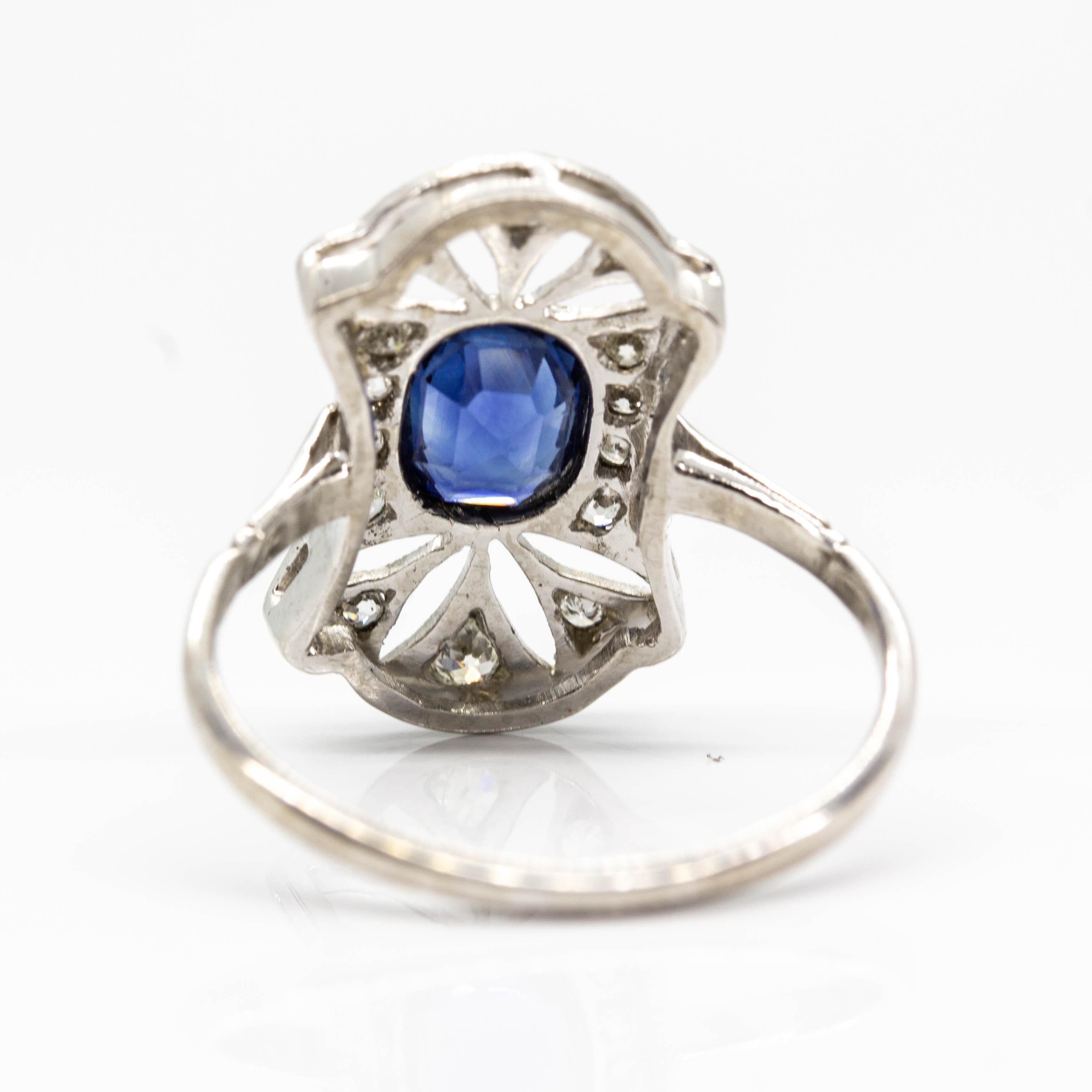 Art Deco Platinum Sapphire and Diamond Ring For Sale