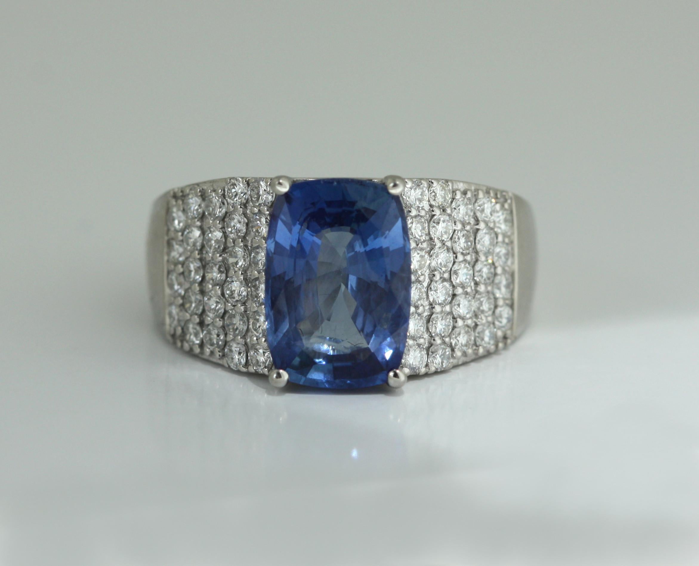 Round Cut Platinum, Sapphire and Diamond Ring