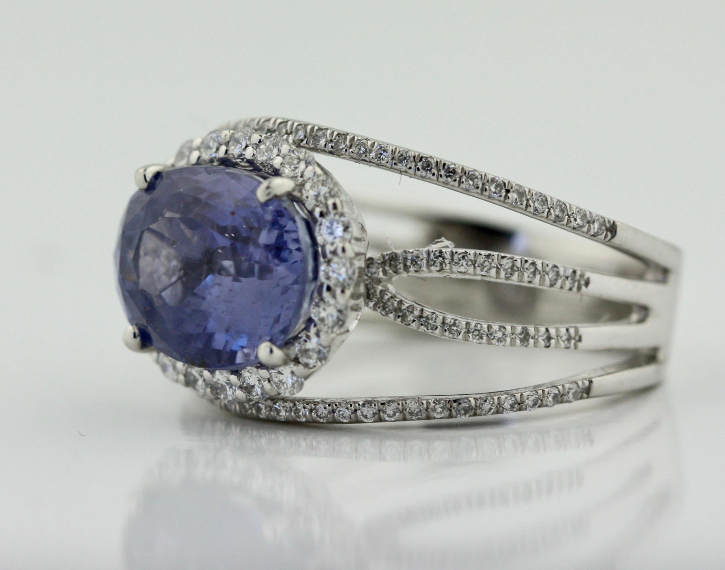 Oval Cut Platinum, Sapphire and Diamond Ring