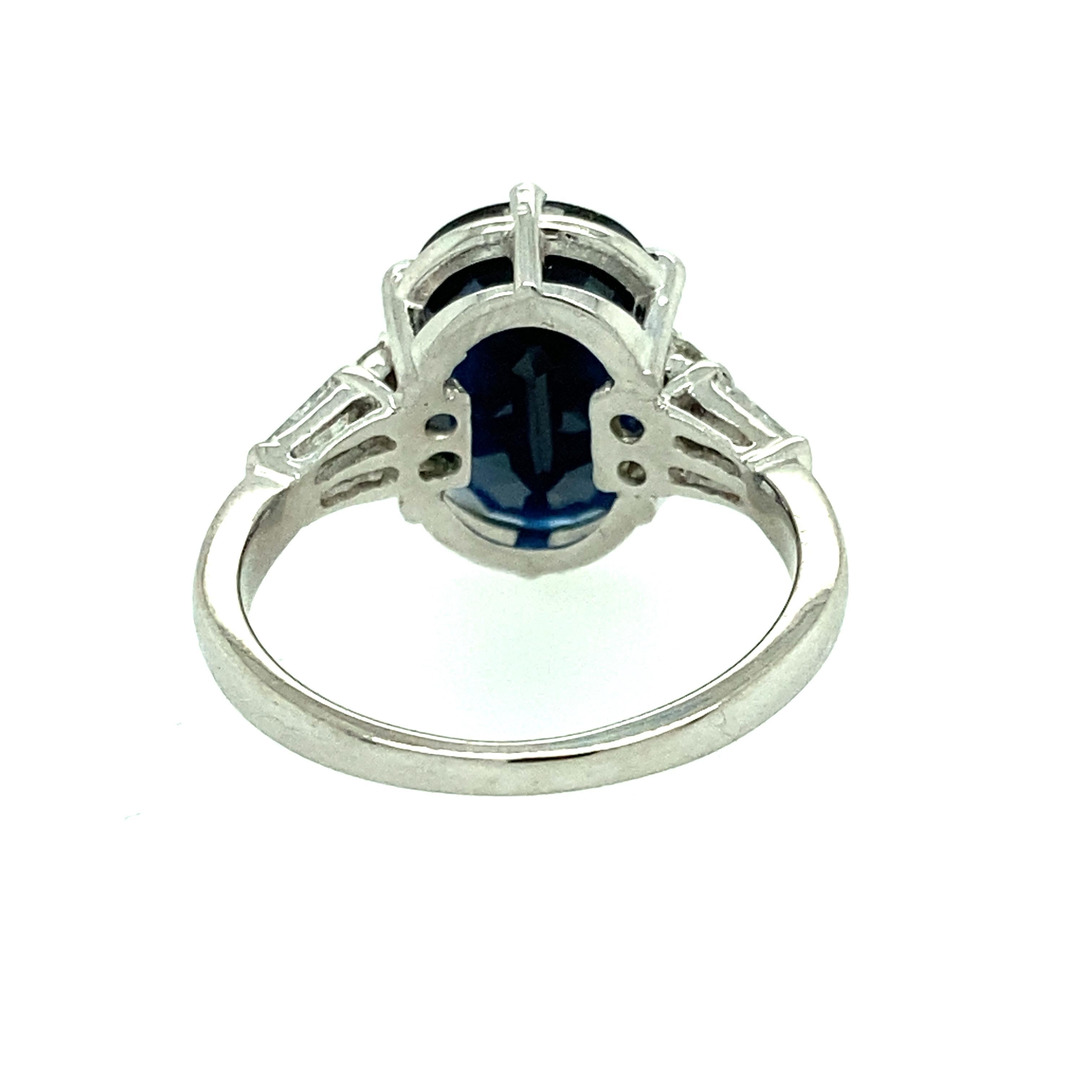 Oval Cut Art Deco Platinum Sapphire and Diamond Ring
