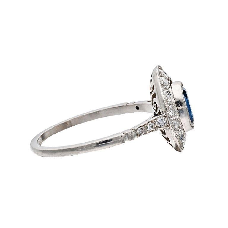 Art Deco Platinum, Sapphire and Diamond Ring For Sale