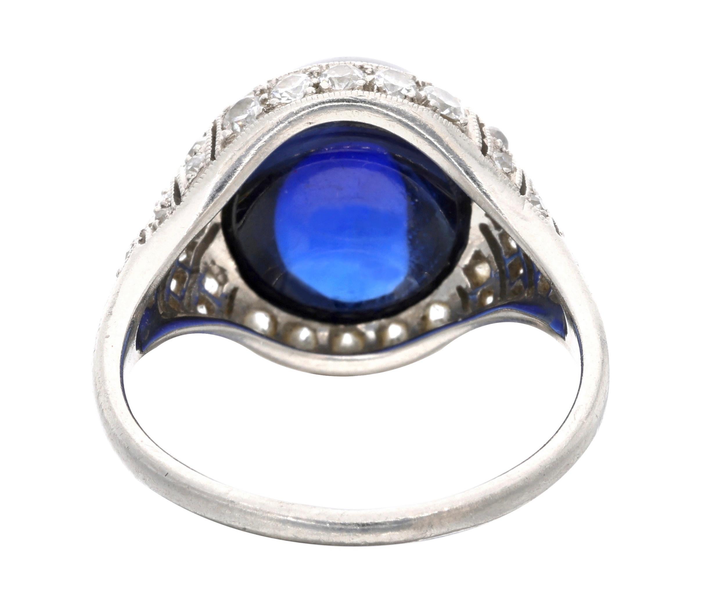 Platinum, Sapphire, and Diamond Ring In Excellent Condition For Sale In New York, NY