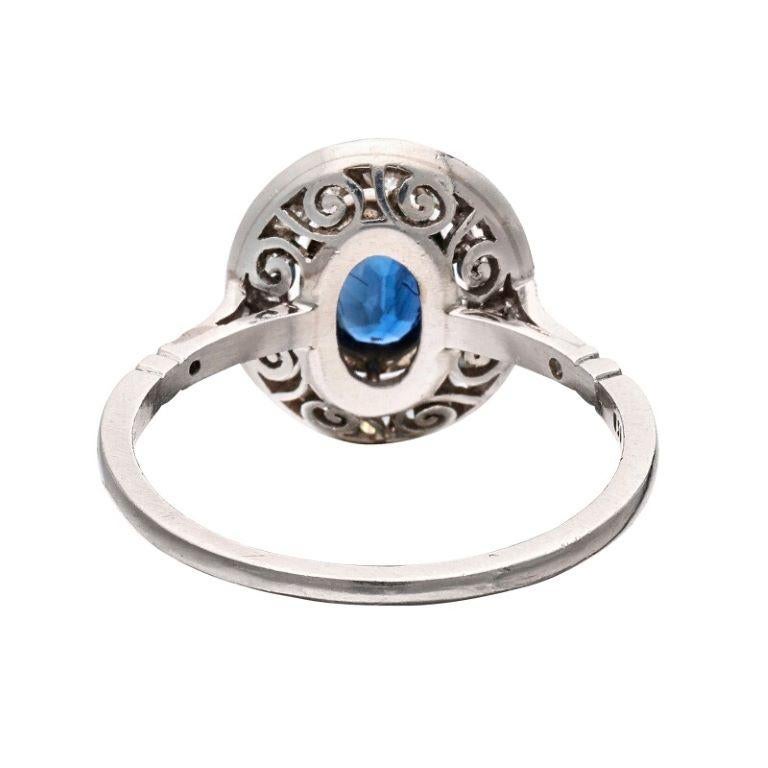 Oval Cut Platinum, Sapphire and Diamond Ring For Sale