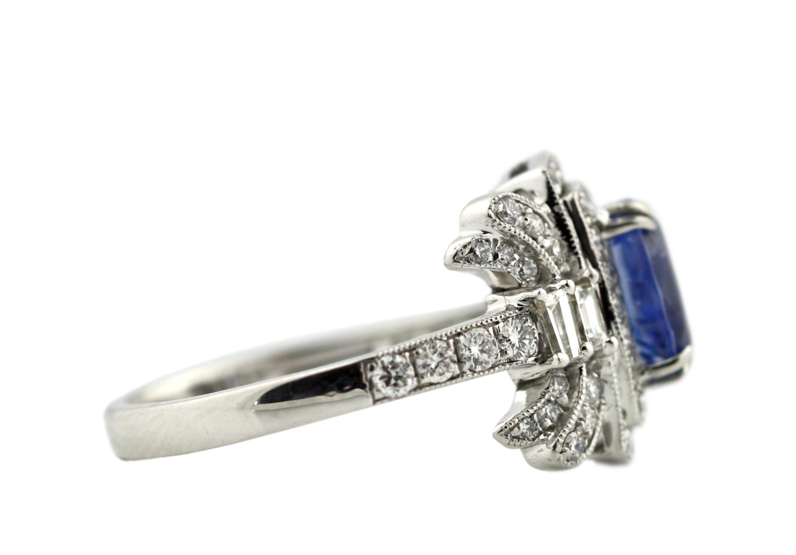 Women's or Men's Platinum, Sapphire and Diamond Ring