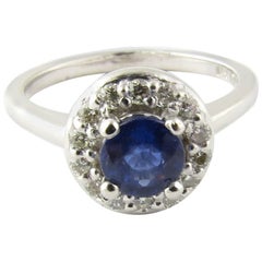 Platin Ring mit natürlichem blauem Saphir und Diamant Größe 4,5