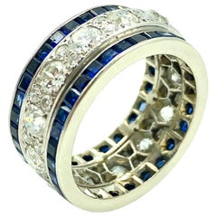Blue Sapphires 1.80 Carats and Diamonds 1.80 Carats Ring 18K Gold and Platinum 