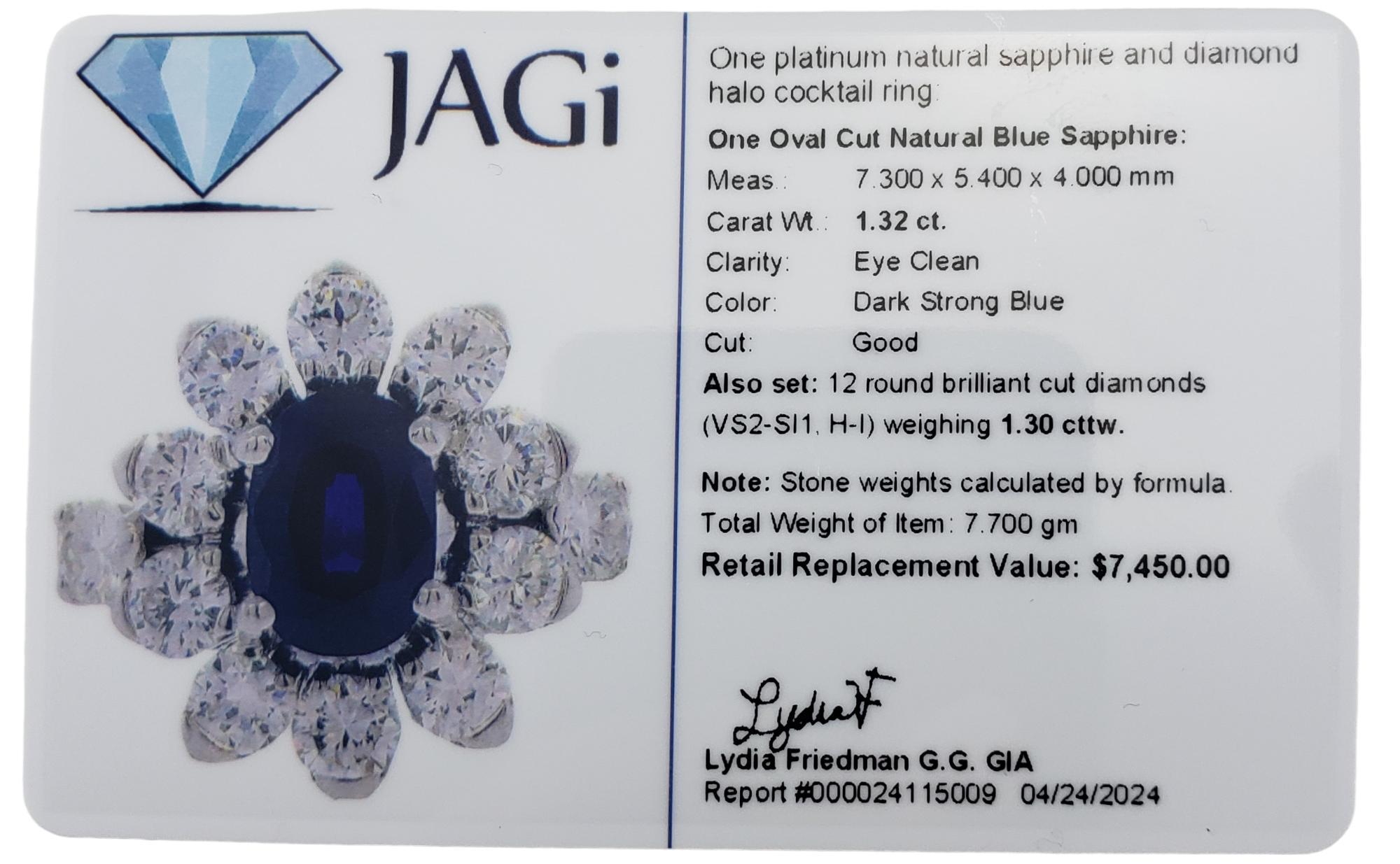 Platinum Sapphire and Diamond Ring Size 5.75 #17353 For Sale 4