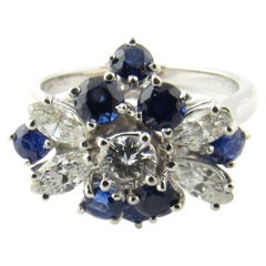 Platinum Natural Sapphire and Diamond Ring