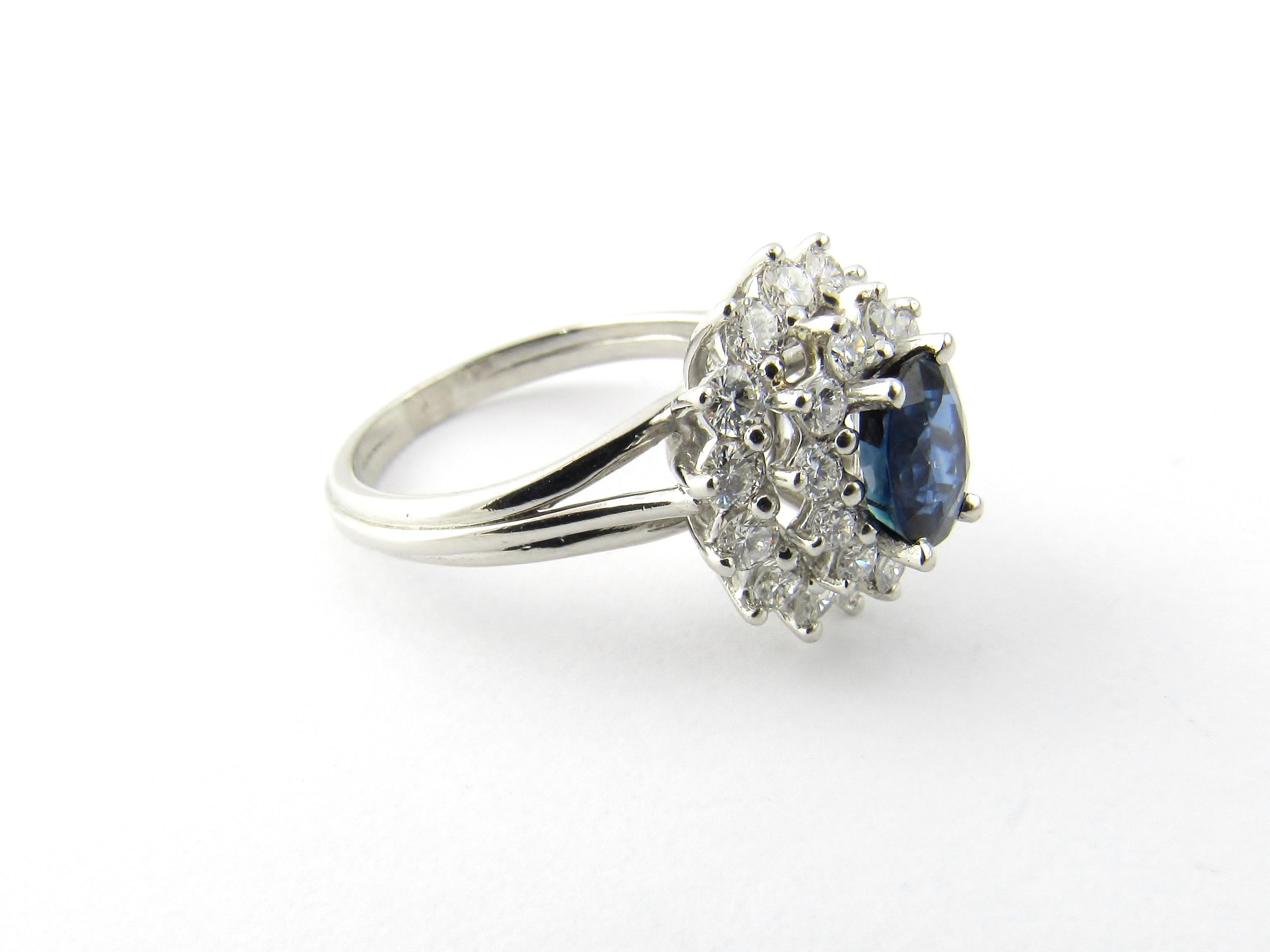 Women's or Men's Platinum Natural Sapphire and Diamond Halo Ring For Sale