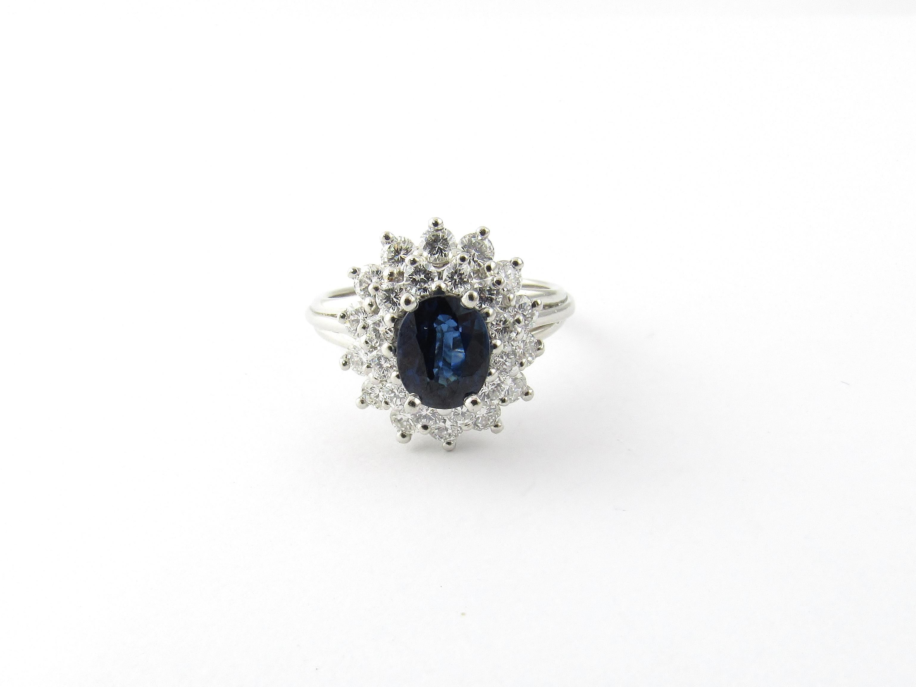 Platinum Natural Sapphire and Diamond Halo Ring For Sale 1