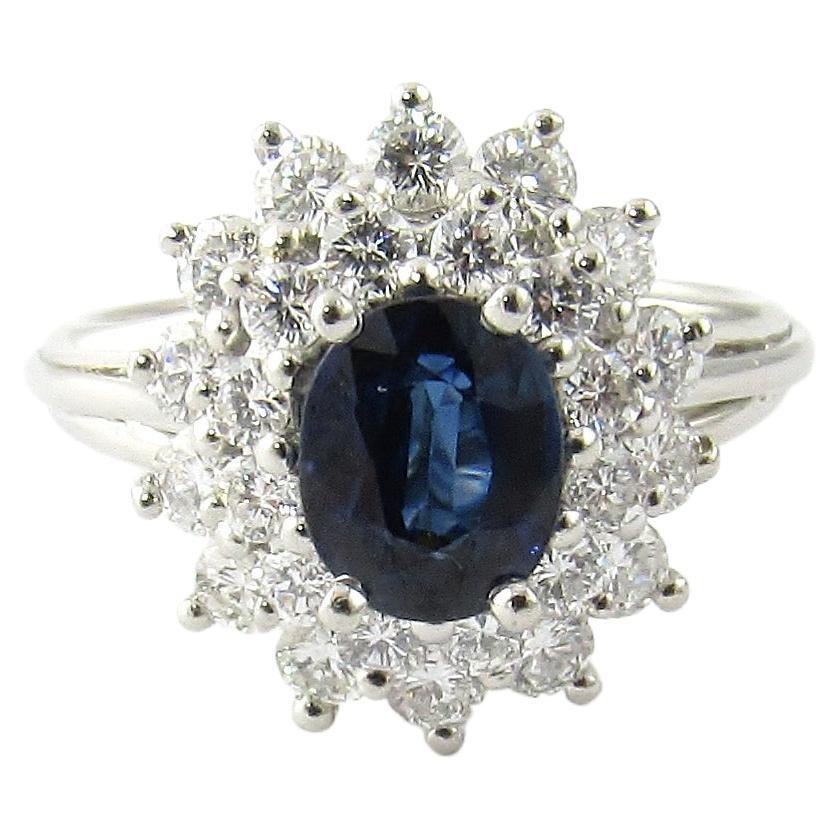 Platinum Natural Sapphire and Diamond Halo Ring For Sale