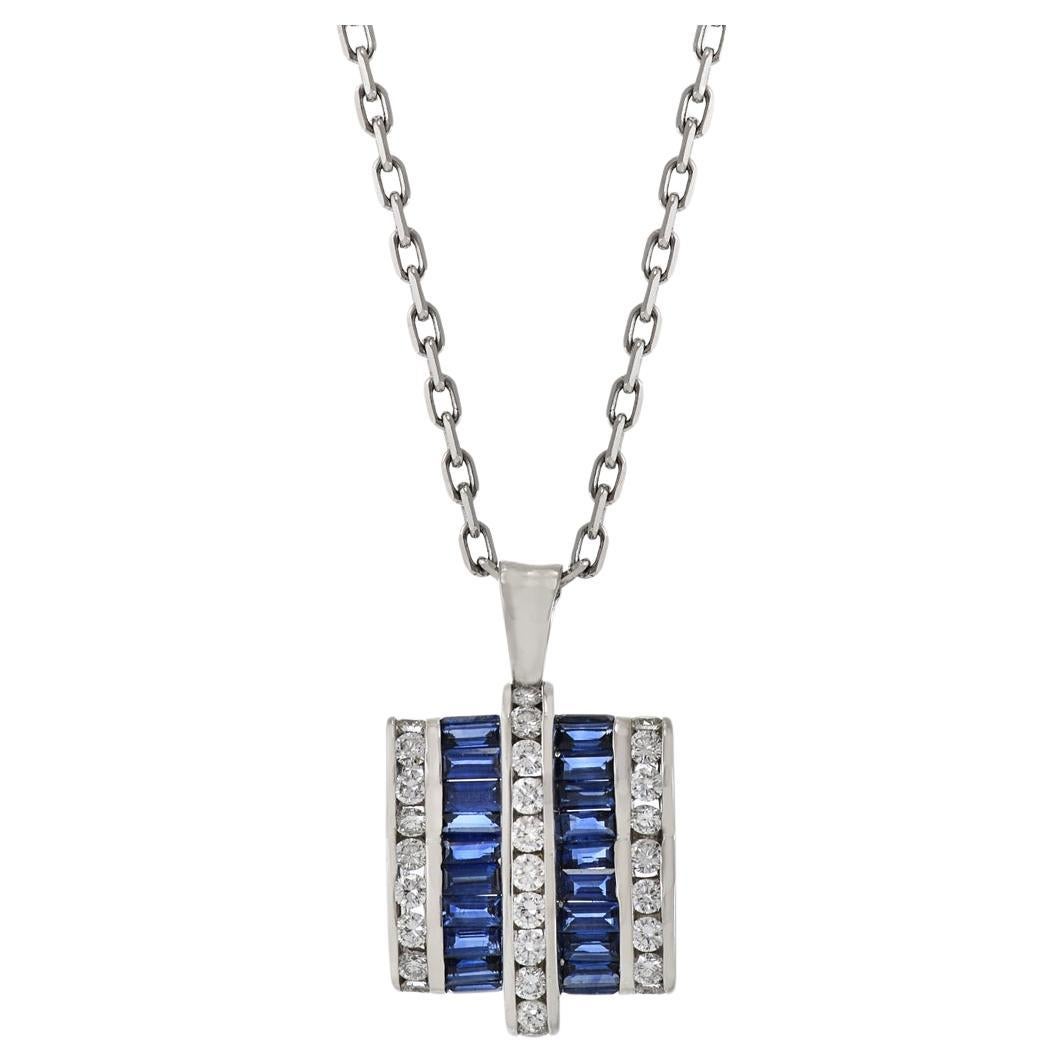 Platinum Sapphire And Diamond Signed "Charles Krypell" Pendant Necklace