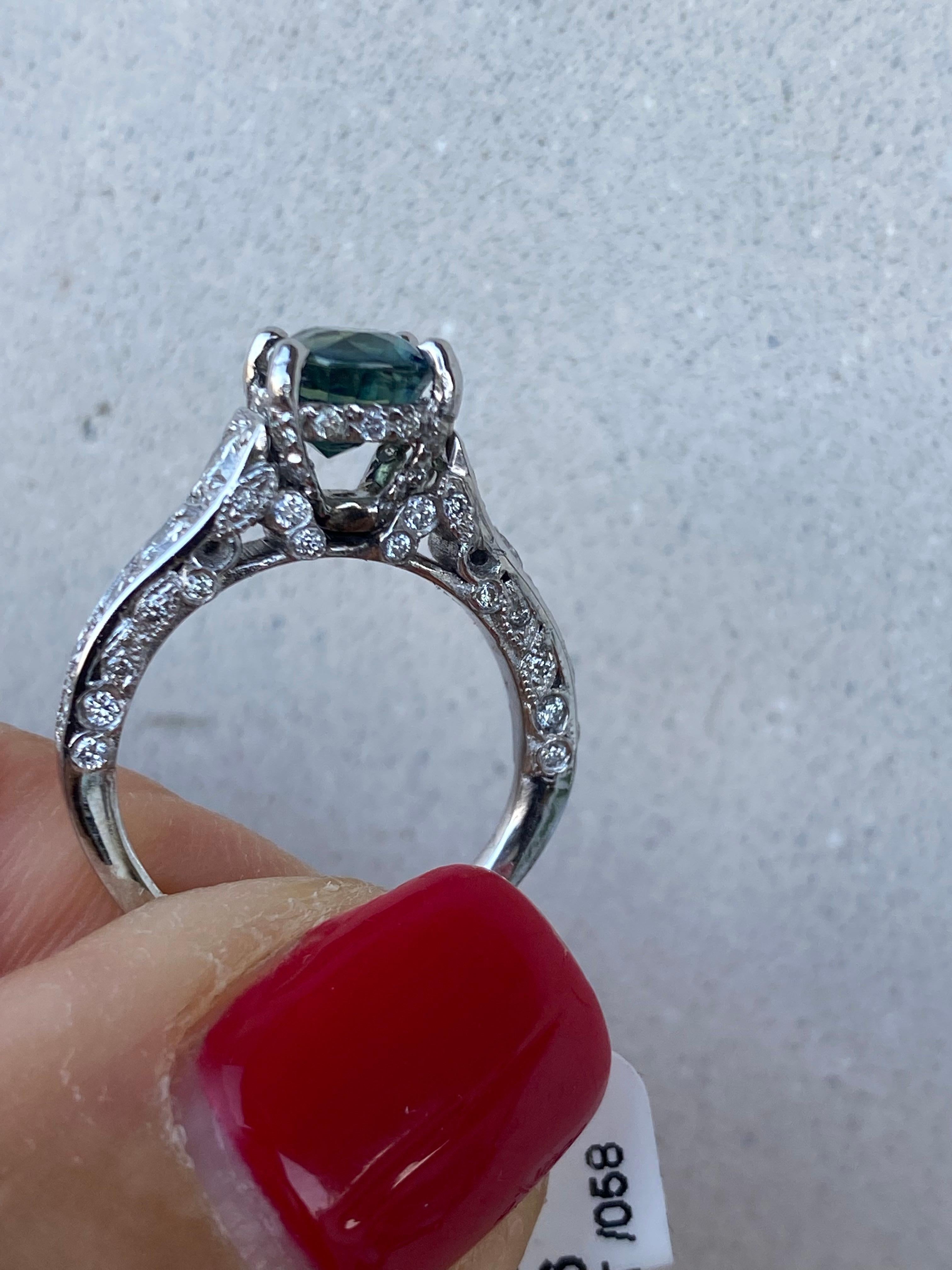 Round Cut Platinum, Sapphire and Diamond Solitaire Ring 3.54 CTW For Sale