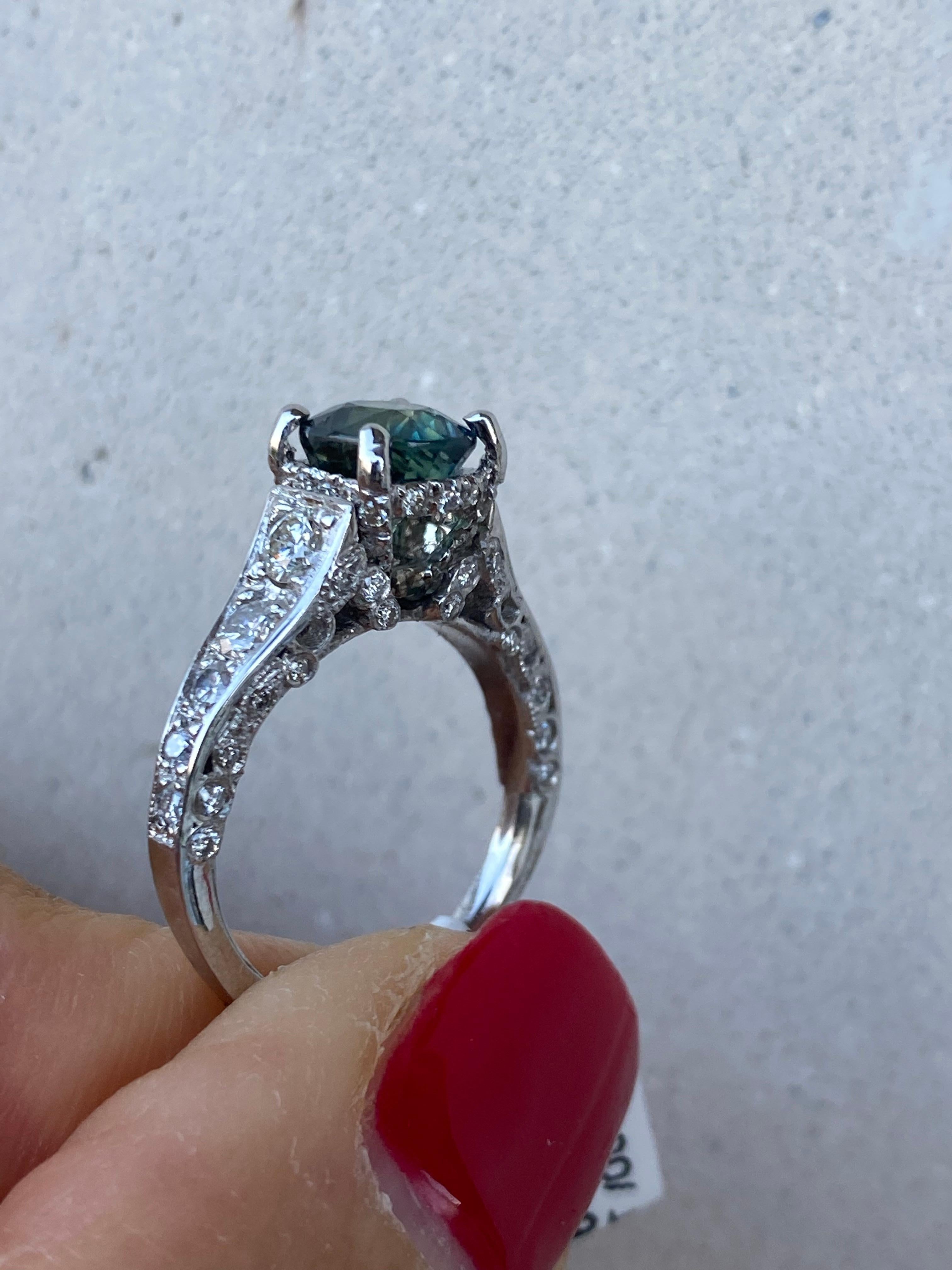 Platinum, Sapphire and Diamond Solitaire Ring 3.54 CTW In Excellent Condition For Sale In Laguna Hills, CA
