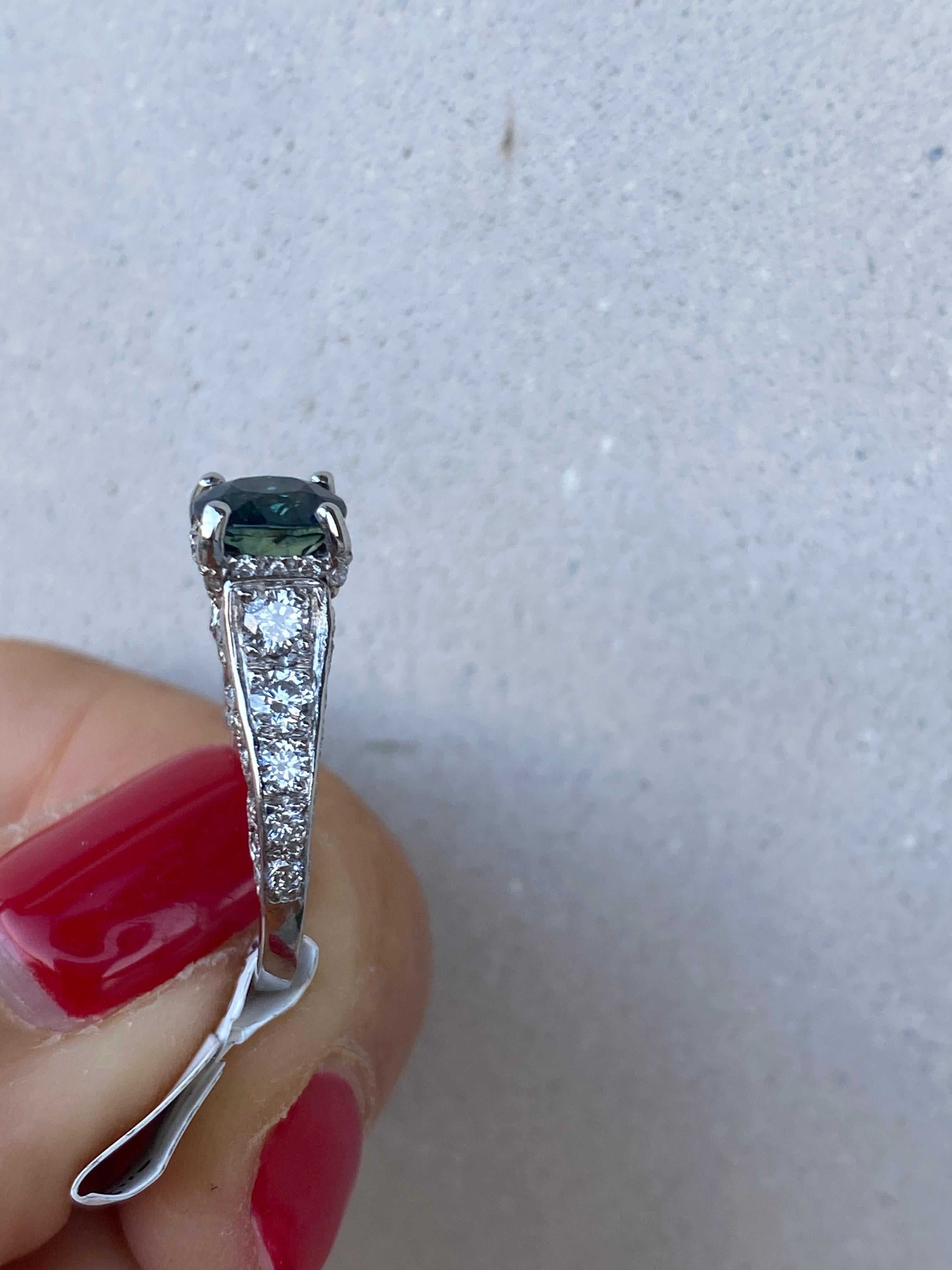 Women's or Men's Platinum, Sapphire and Diamond Solitaire Ring 3.54 CTW For Sale
