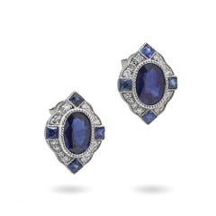 Platinum Sapphire and Diamond Stud Earrings