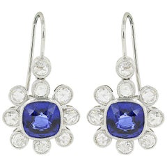 Platinum Sapphire and Diamond Vintage Style Drop Earrings
