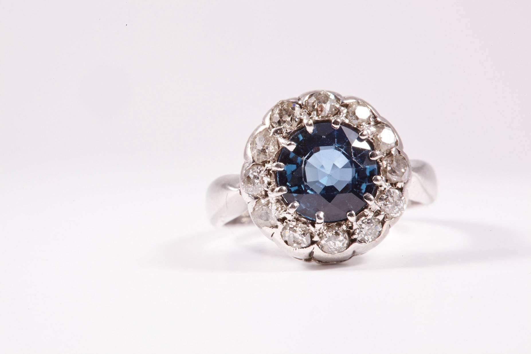 British Colonial Platinum Sapphire and Diamonds Antique Ring For Sale