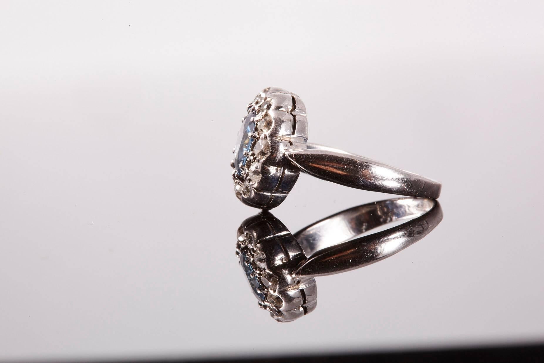 Women's Platinum Sapphire and Diamonds Antique Ring For Sale