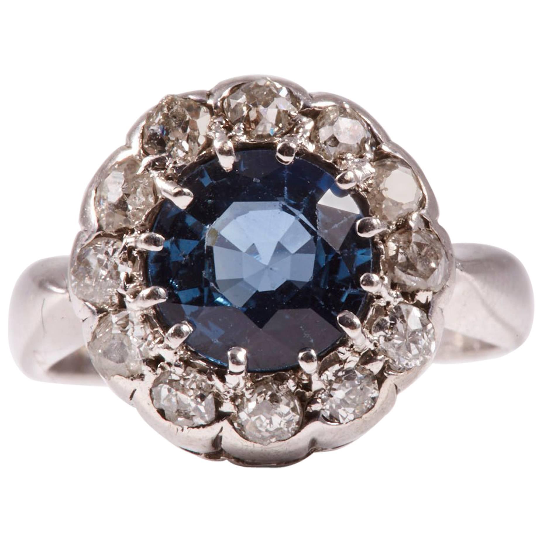 Platinum Sapphire and Diamonds Antique Ring For Sale