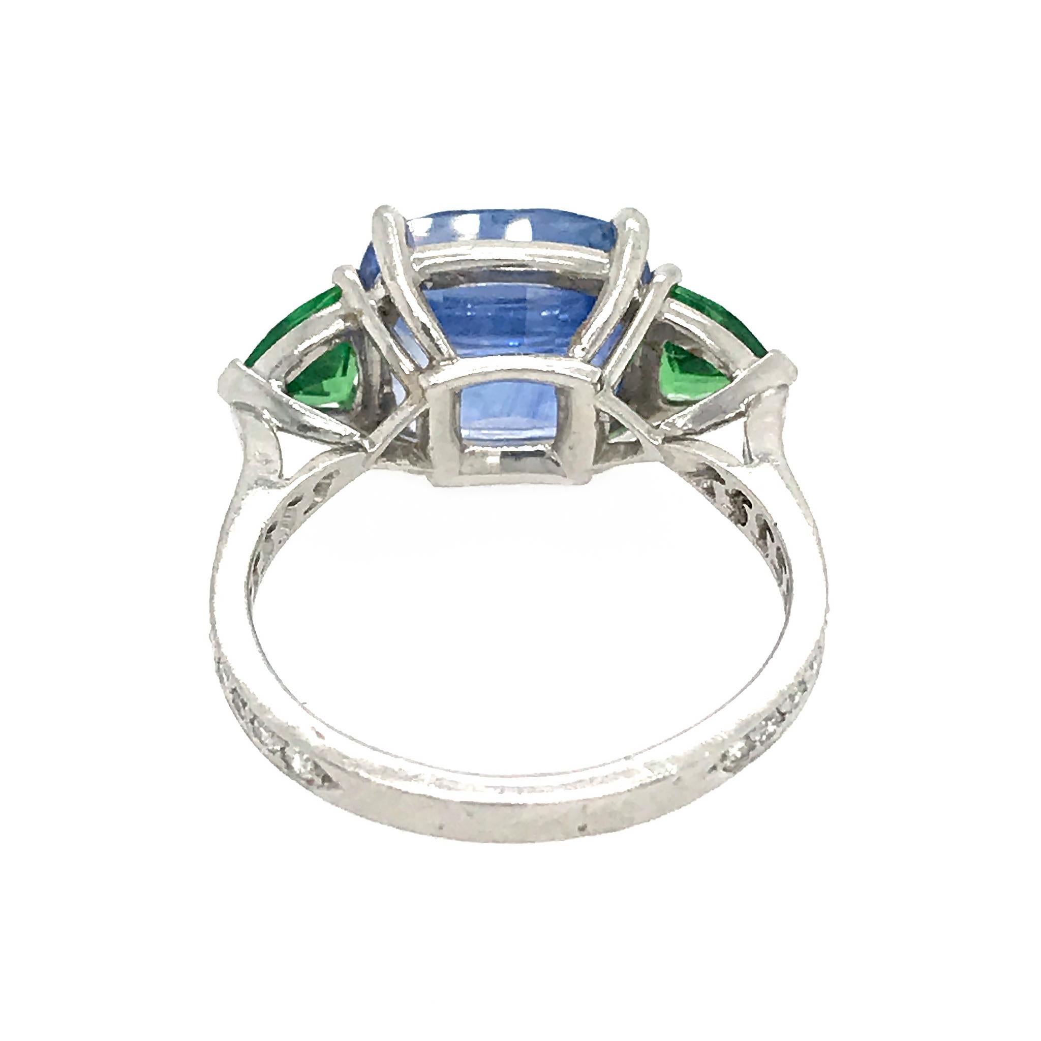 Women's Platinum Sapphire and Tsavorite Garnet 3-Stone Ring