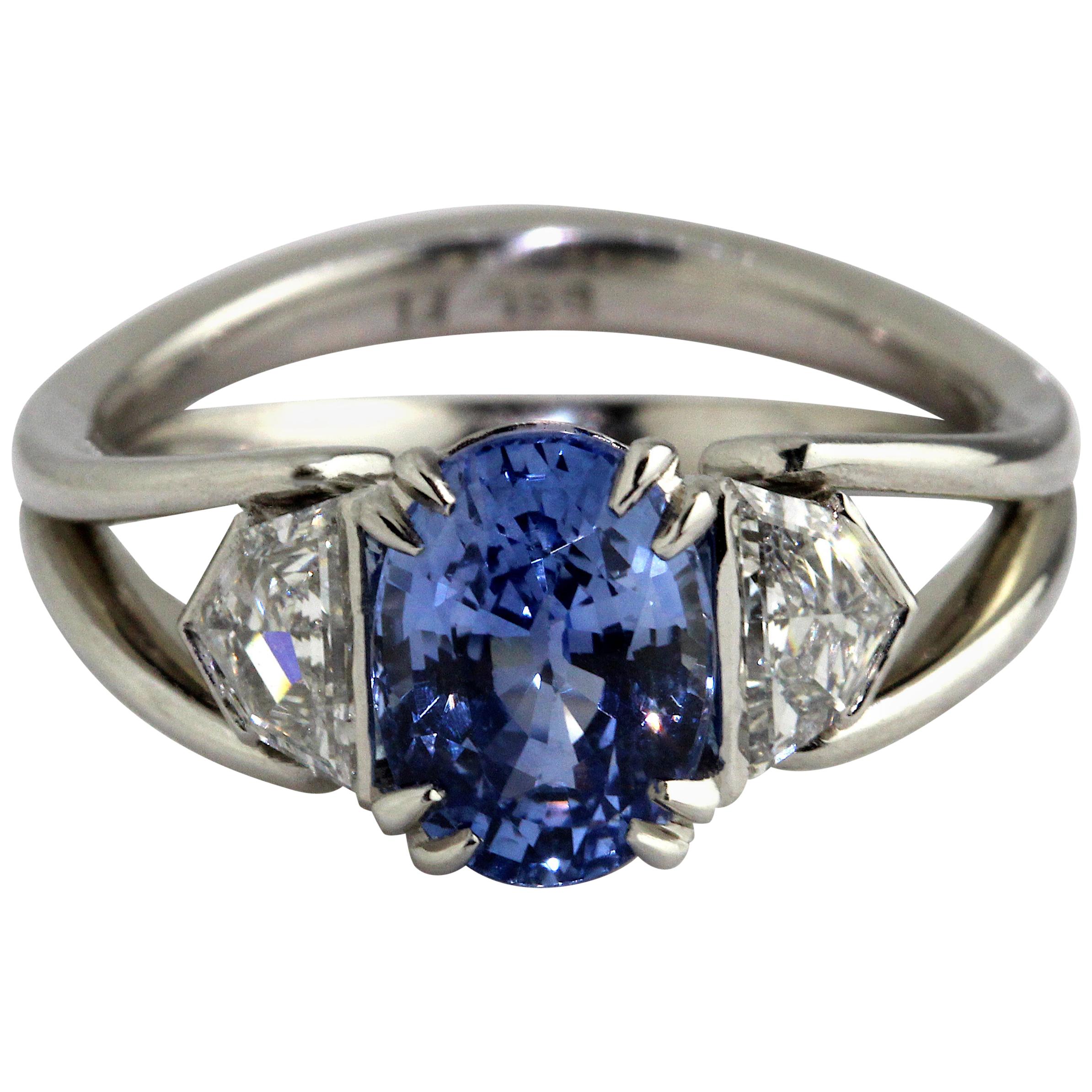 Platinum Sapphire Caddy Diamond Ring For Sale