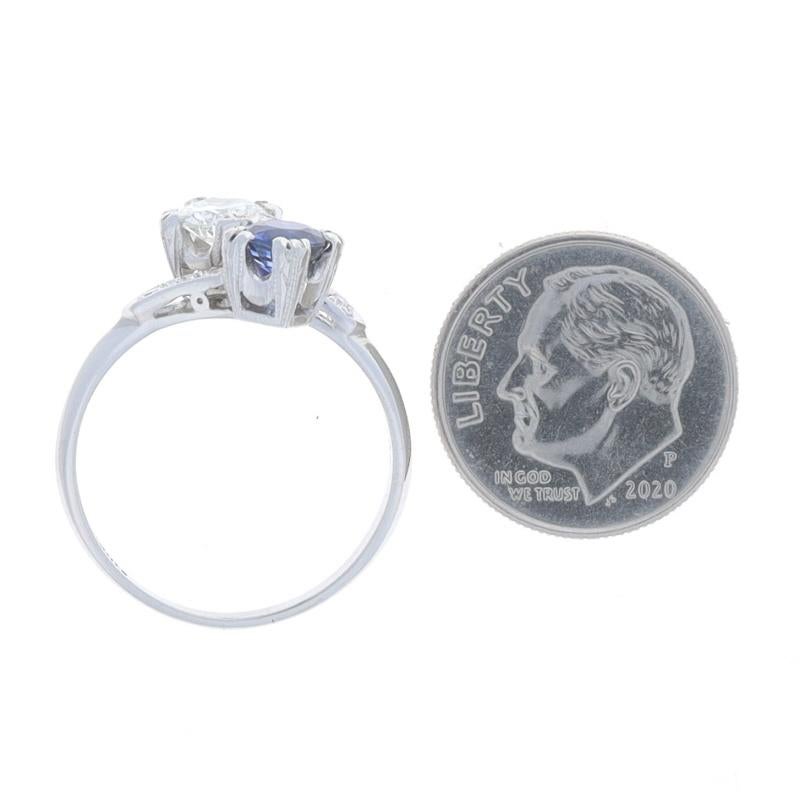 De las mujeres Platino Zafiro Diamante Anillo Art Decó Euro1,23ctw GIA Vintage Dos Piedras Bypass en venta