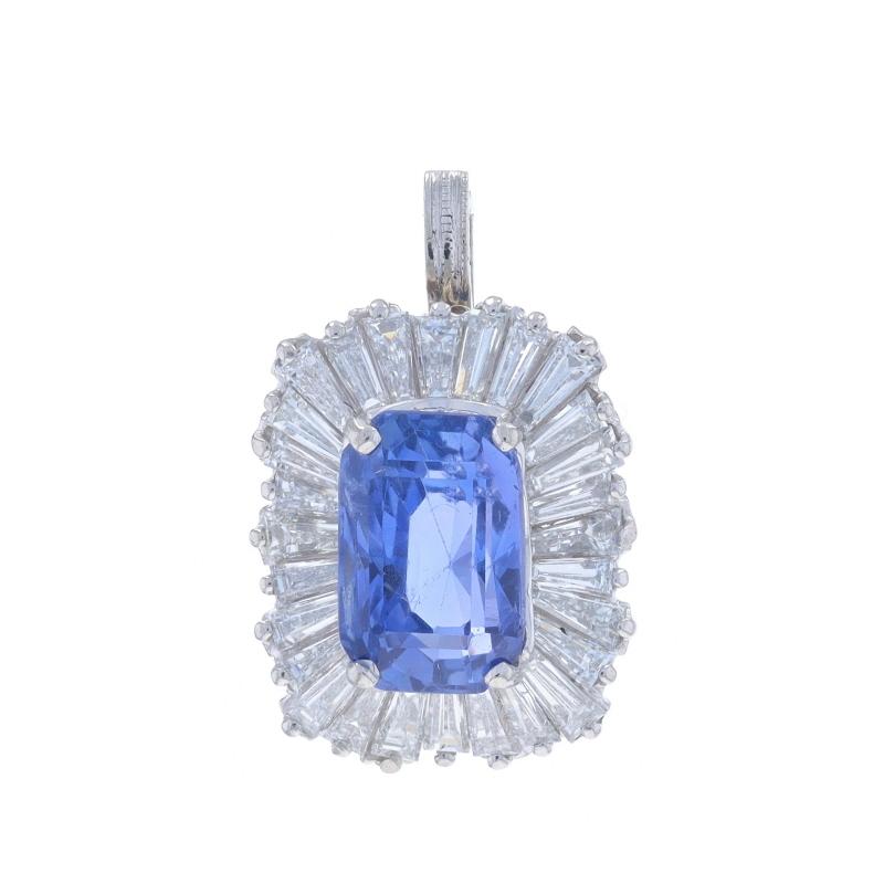 Platin Saphir & Diamant Ballerina Halo Ring / Anhänger Rechteckiger Step 7,78ctw GIA (Baguetteschliff)