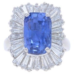 Platin Saphir & Diamant Ballerina Halo Ring / Anhänger Rechteckiger Step 7,78ctw GIA