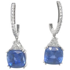 Platinum Sapphire Diamond Drop Earrings 8.71 Carat