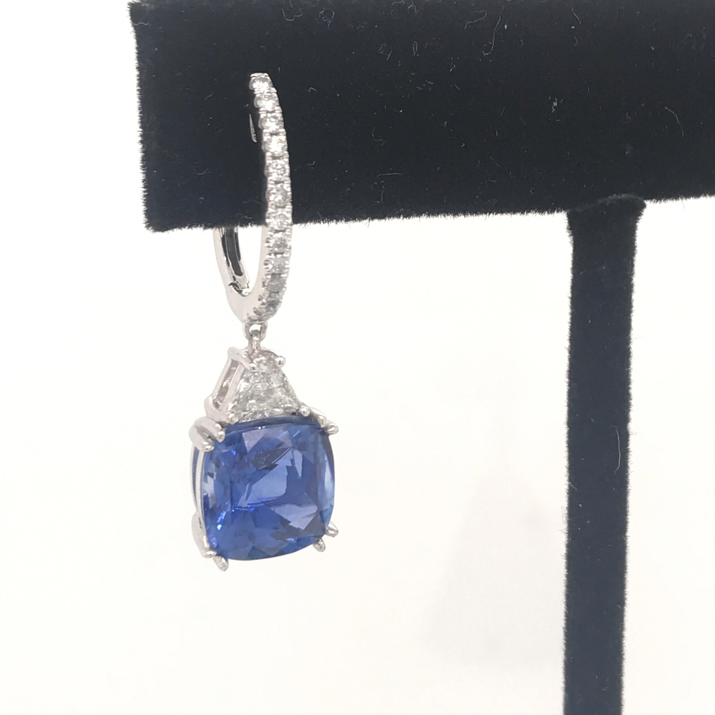 Contemporary Platinum Sapphire Diamond Drop Earrings 8.71 Carat