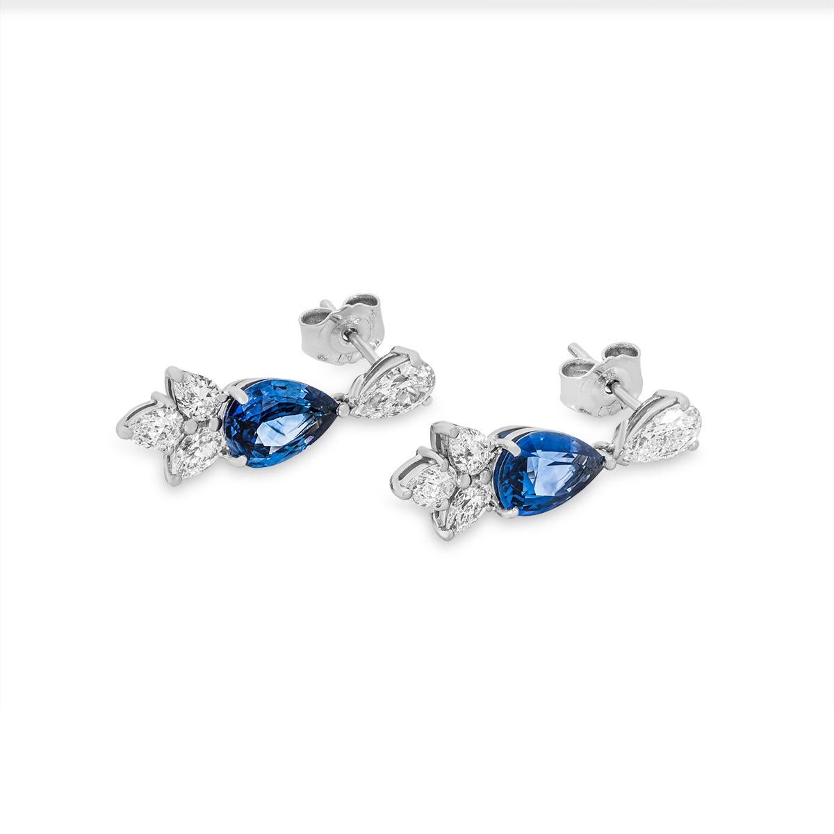 Pear Cut Platinum Sapphire & Diamond Drop Earrings
