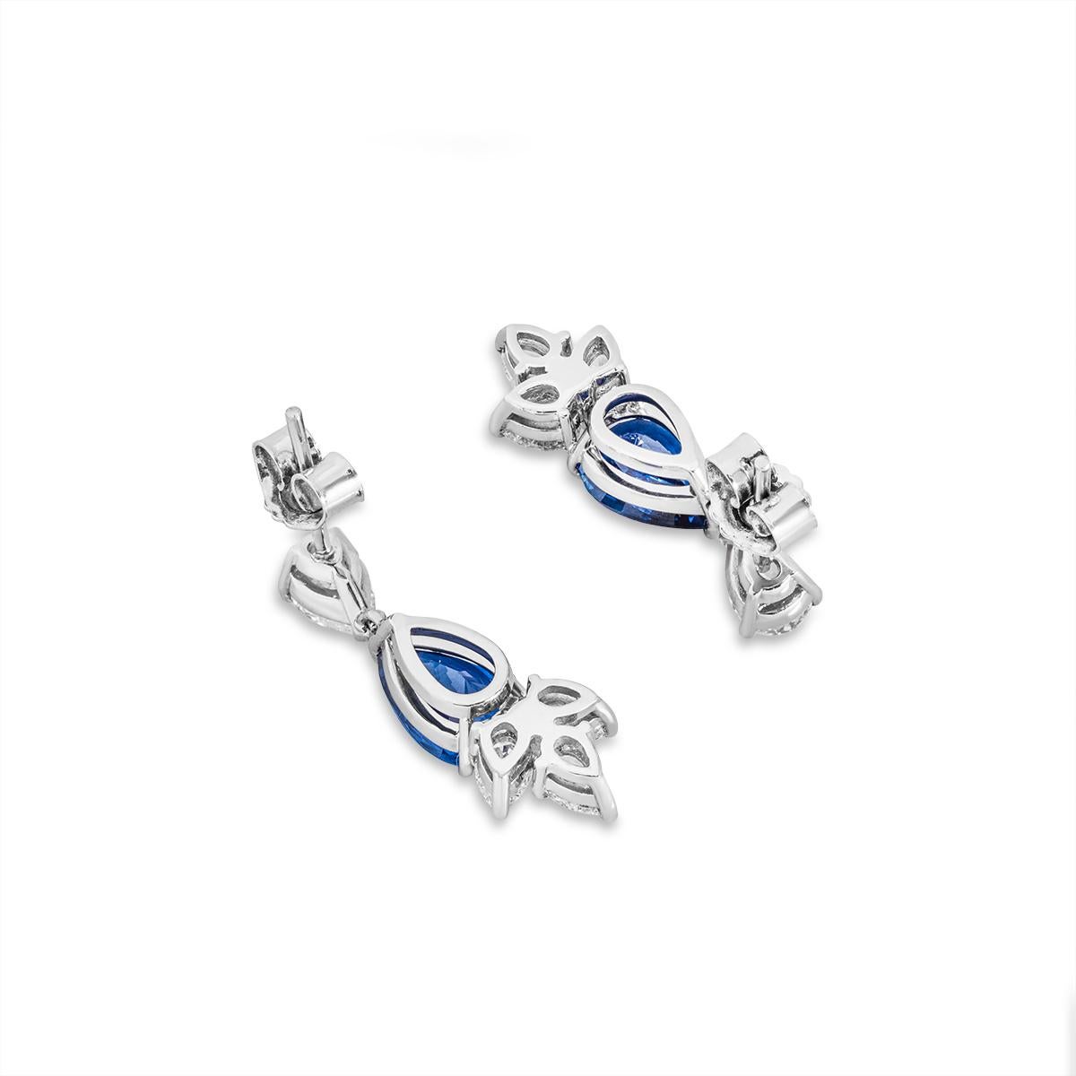 Platinum Sapphire & Diamond Drop Earrings In Excellent Condition In London, GB