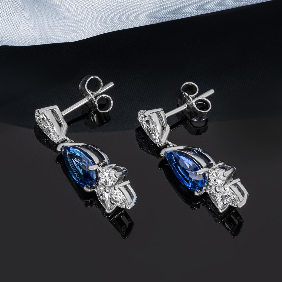 Platinum Sapphire & Diamond Drop Earrings 2