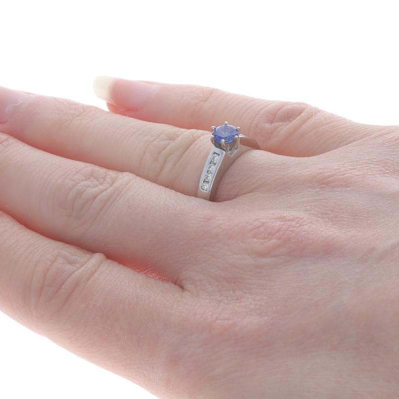 Round Cut Platinum Sapphire & Diamond Engagement Ring - 900 Round .77ctw For Sale