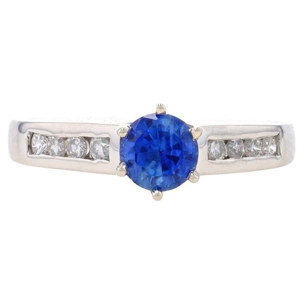 Platinum Sapphire & Diamond Engagement Ring - 900 Round .77ctw For Sale