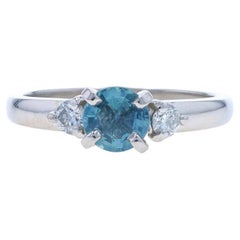Platinum Sapphire & Diamond Engagement Ring - Round .79ctw