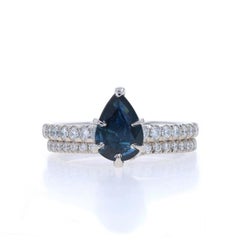 Platinum Sapphire & Diamond Engagement Ring & Wedding Band - 950 Pear 2.29ctw