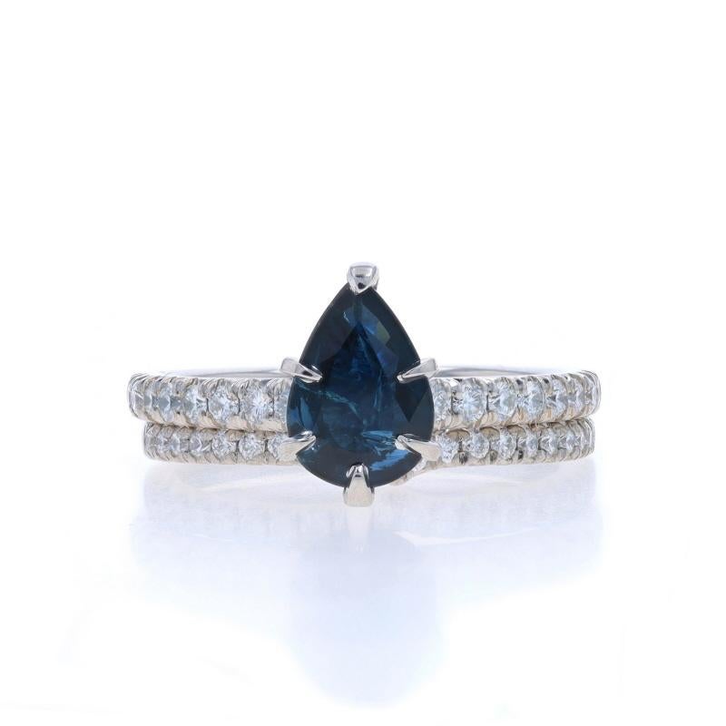 Platinum Sapphire & Diamond Engagement Ring & Wedding Band - 950 Pear 2.29ctw