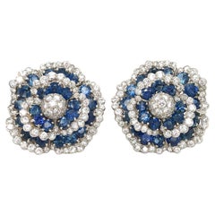 Platinum Sapphire Diamond Flower Earrings