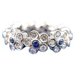 Platinum Sapphire & Diamond Flower Eternity Band Size 6.5