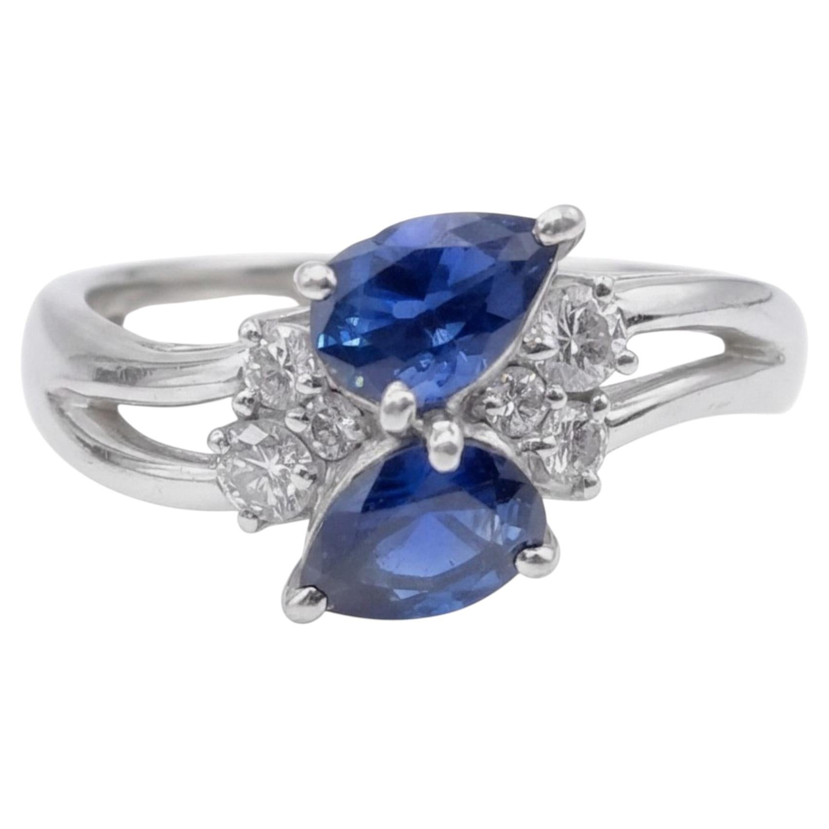 Platinum Sapphire & Diamond Moi et Toi Crossover Ring