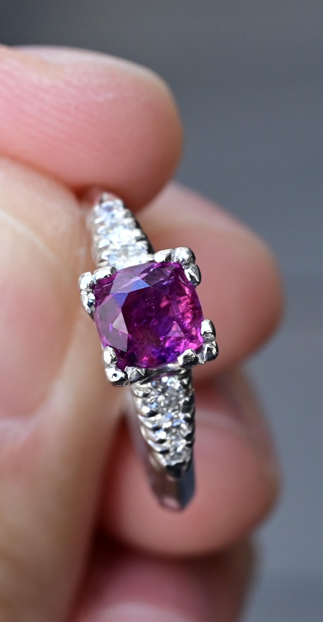 Platinum Sapphire & Diamond Ring – 0.68 CT Sapphire, 0.08 TCW Diamonds, Size 8 7