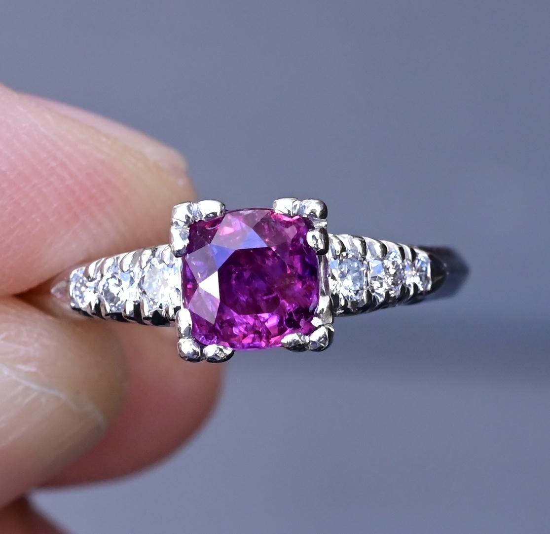 Platinum Sapphire & Diamond Ring – 0.68 CT Sapphire, 0.08 TCW Diamonds, Size 8 2