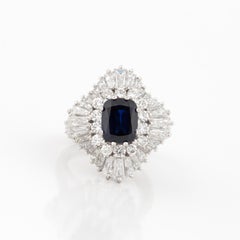 Estate Cushion-Cut Sapphire and Diamond Platinum Ballerina Ring
