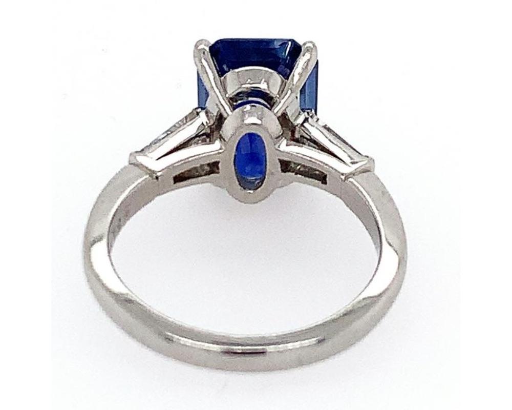 Emerald Cut Platinum Sapphire Diamond Ring For Sale