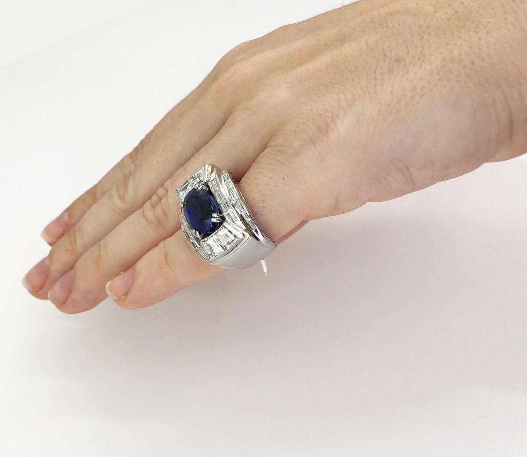 Mixed Cut Madagascar Diamond Sapphire Platinum Ring 